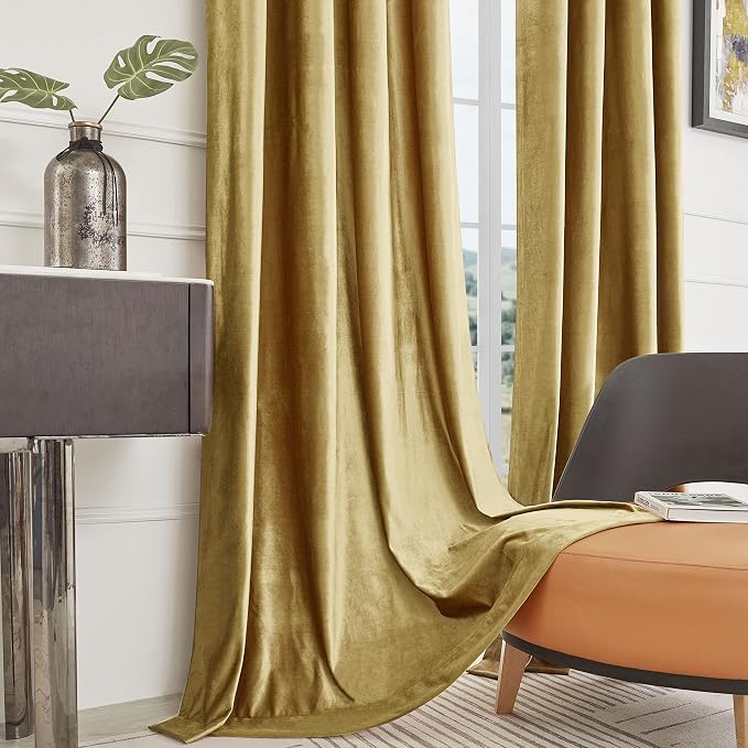 BULBUL Velvet Gold Curtains 72 inch Length- Living Room Blackout Thermal Window - Image 6