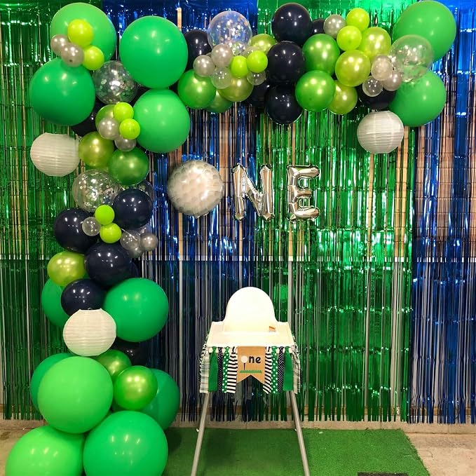 60 Pcs Navy Blue Matte Light Green Silver Latex Party Balloons - Image 3
