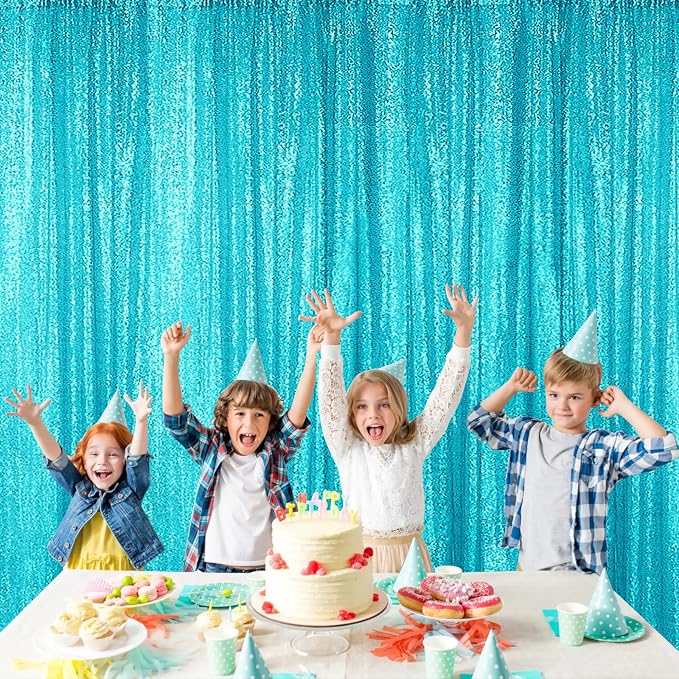 Sugargirl Turquoise Sequin Backdrop Curtain 4 Panels 2FTx8FT Glitter Turquoise - Image 2