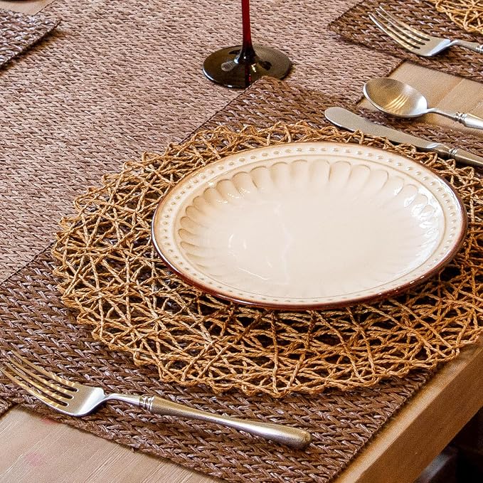 AHHFSMEI Paper Braided Round Placemats Set of 8 Natural Non-Slip Heat Resistant - Image 4