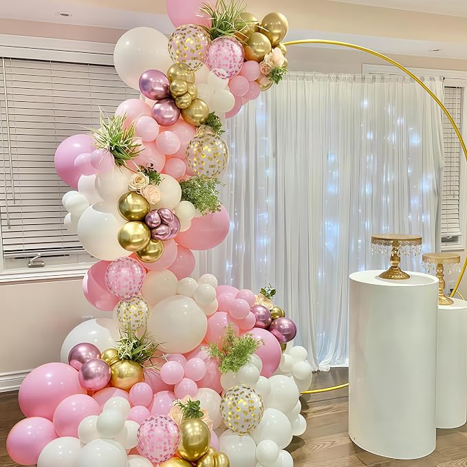 Pink Gold Balloons Set, 12 Inch Pink White Latex Balloons Pink Confetti Helium - Image 4