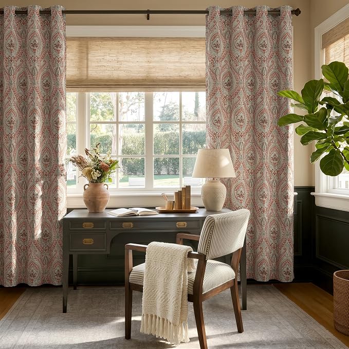 jinchan Terrared Damask Curtains 84 Inch Room Darkening Grommet 2 Panels | - Image 7