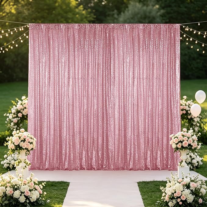 Hahuho Rose Pink Sequin Backdrop Curtain, Banquet Decoration（4 Panels, 2FT x 8FT - Image 8