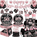 50th Birthday Decorations for Women Tableware Set Serve 25 | All-in-One Kit by Yingoto