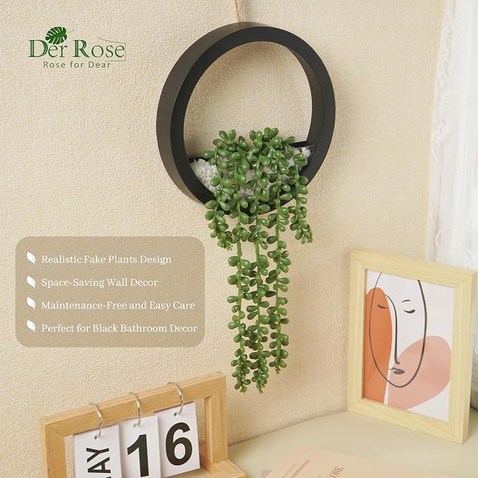Der Rose 2 Pack 16" Artificial Hanging Plants in Black Pots - Image 4