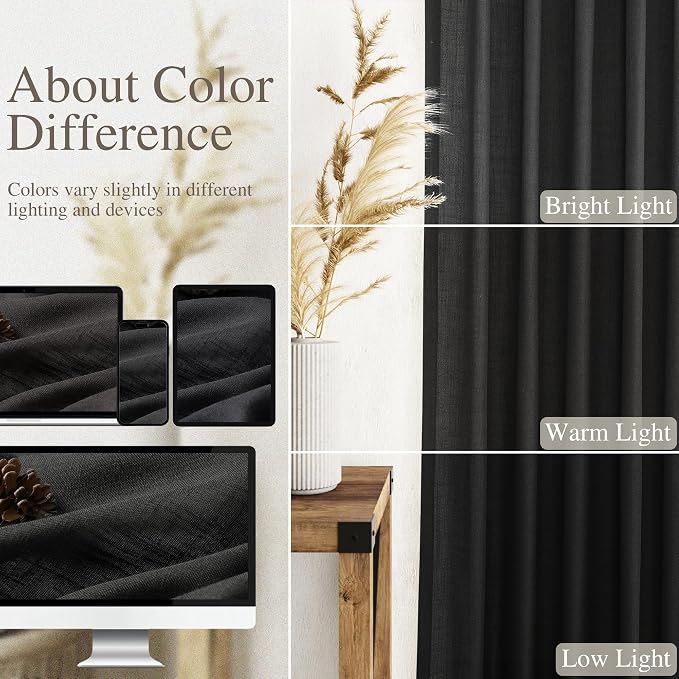 Black Linen Curtains 80 inches Long - Image 3