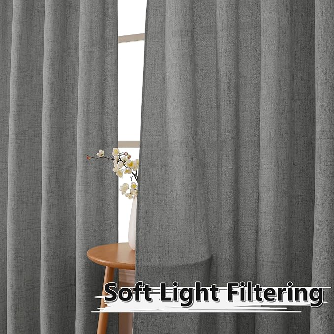 Tollpiz Linen Tier Curtains Rod Pocket Semi Sheer Short Kitchen Curtain Half - Image 2