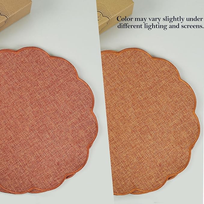AHHFSMEI Round Faux Linen Placemats Set of 4 Heat Resistant Non-Slip Stain - Image 7