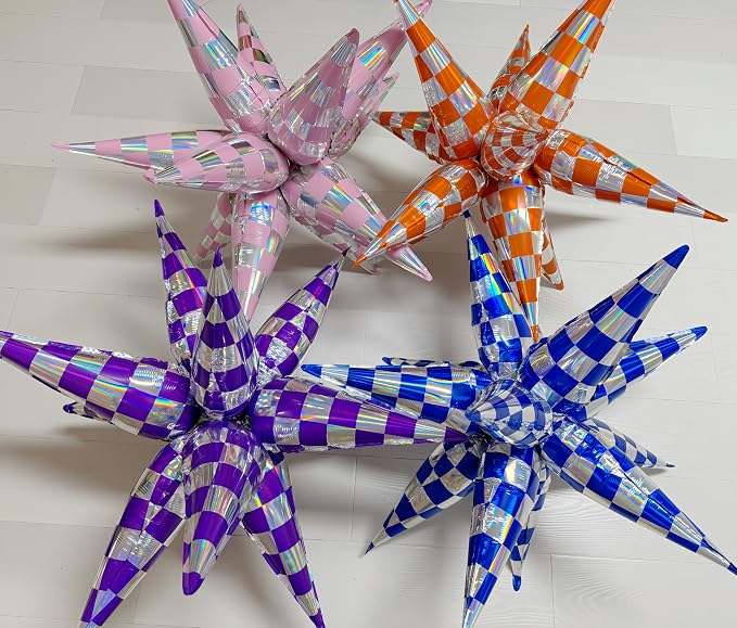 2 * 12Pcs Pink Silver Holographic Explosion Star Foil Balloons/Iridescent - Image 4