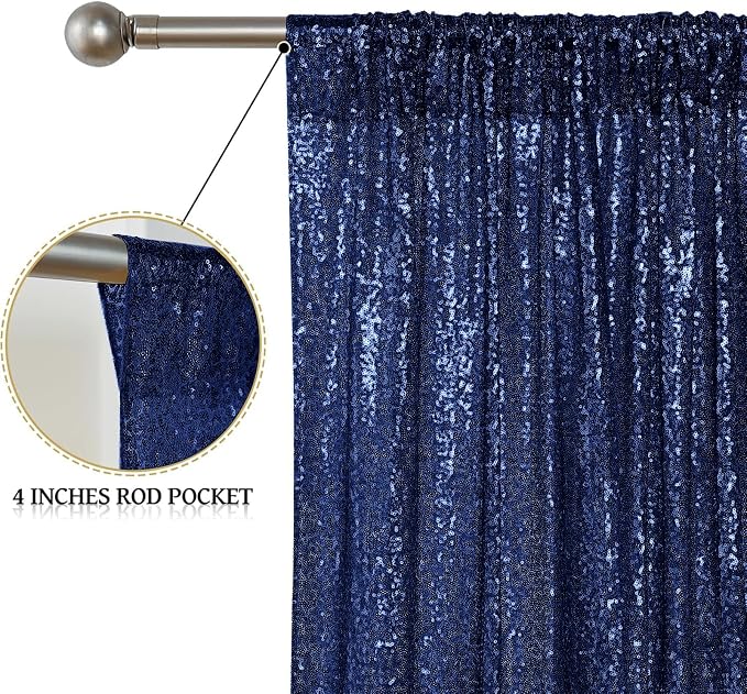 Sugargirl Navy Sequin Backdrop Curtain 2 Panels 2FTx8FT Glitter Navy Background - Image 5