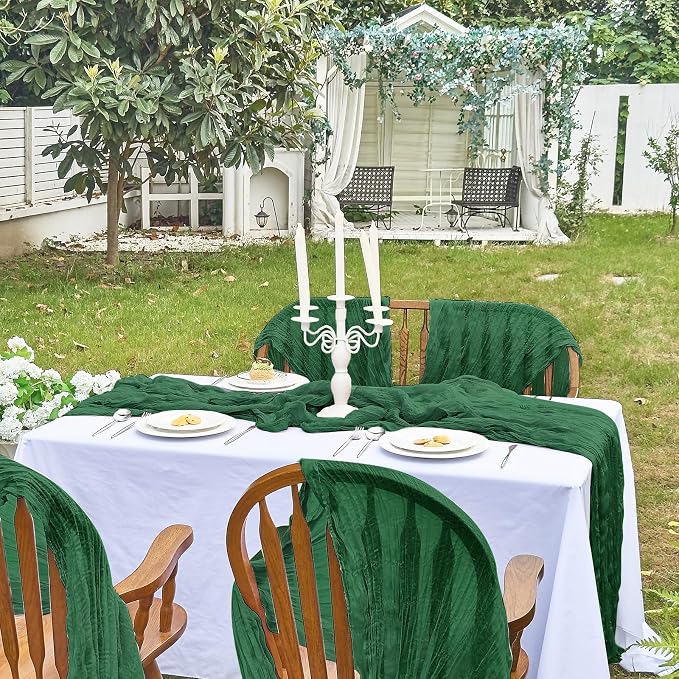 IVAPUPU 2 Pcs Cheesecloth Table Runner - 10ft Emerald Green Boho Gauze Cheese - Image 7
