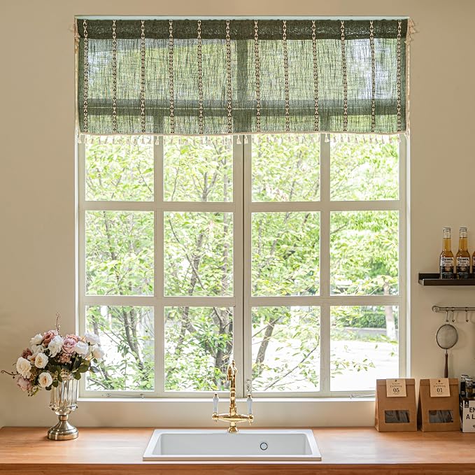 Sutuo Home Olive Green Boho Short Curtains Valance - Image 5
