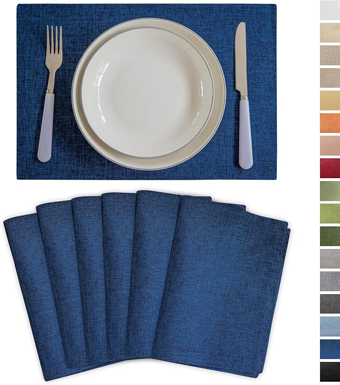 Demetex Place Mats Set of 6 Farmhouse Heat Resistant Table Linen Placemats by DEMETEX