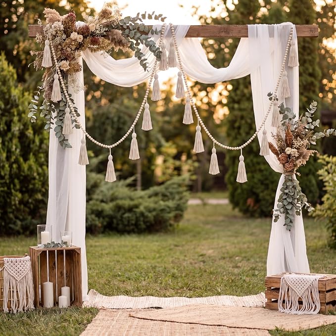 Janinka Tassel Garland Boho Classroom Decor Macrame Wooden Bead Garlands Wood - Image 3