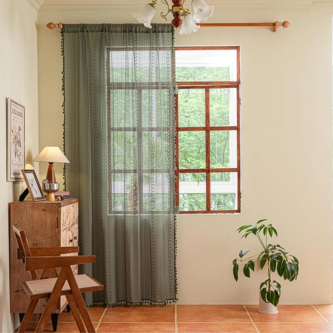 Sutuo Home Olive Green Boho Curtains 96 inches Long - Image 9