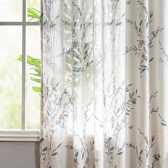MYSKY HOME Sheer Curtains 84 Inches Long 2 Panels Linen Blended Farmhouse - Image 3