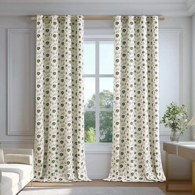 Beauoop Floral 100% Blackout Curtains Bedroom Green Brown 52x72 2 Panels | Rose - Image 4