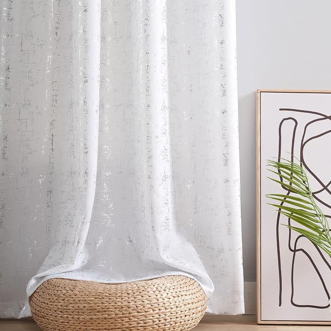 Taisier Home Silver Foil Print Linen Textured Curtains Geometric Dots Pattern - Image 5