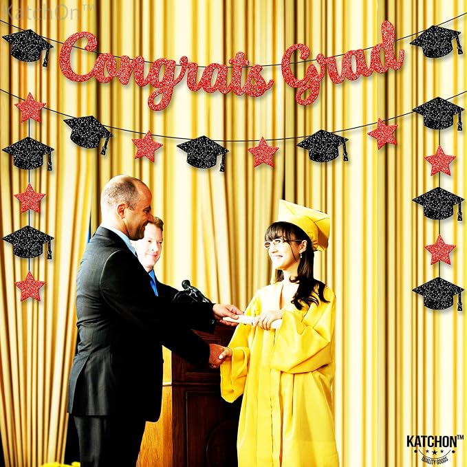KatchOn Graduation Decorations 2026 | Glitter Congrats Grad Banner Red and Black - Image 2