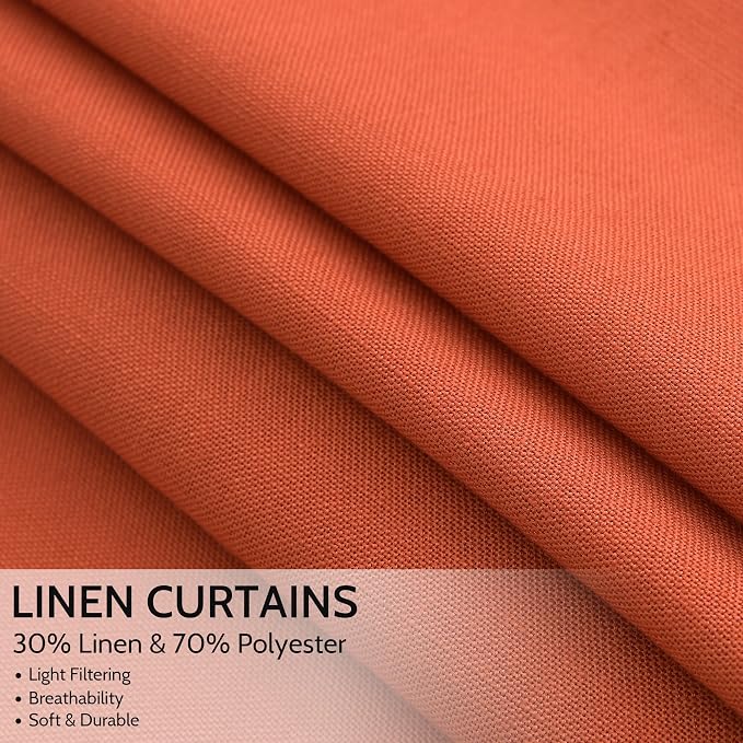 Bright Orange Linen Curtains 90 Inch Long 2 Panels Set - Image 2