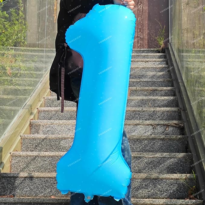 40IN Blue Birthday Number 7 Balloon Fluorescent Blue Helium Foil Balloon | - Image 4