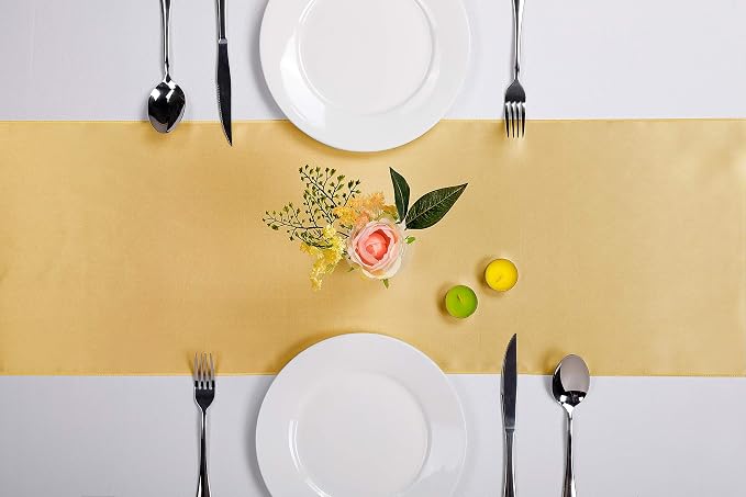10-Pack Satin Table Runner Light Gold 12 x 108 inches Long, Table Runners - Image 2