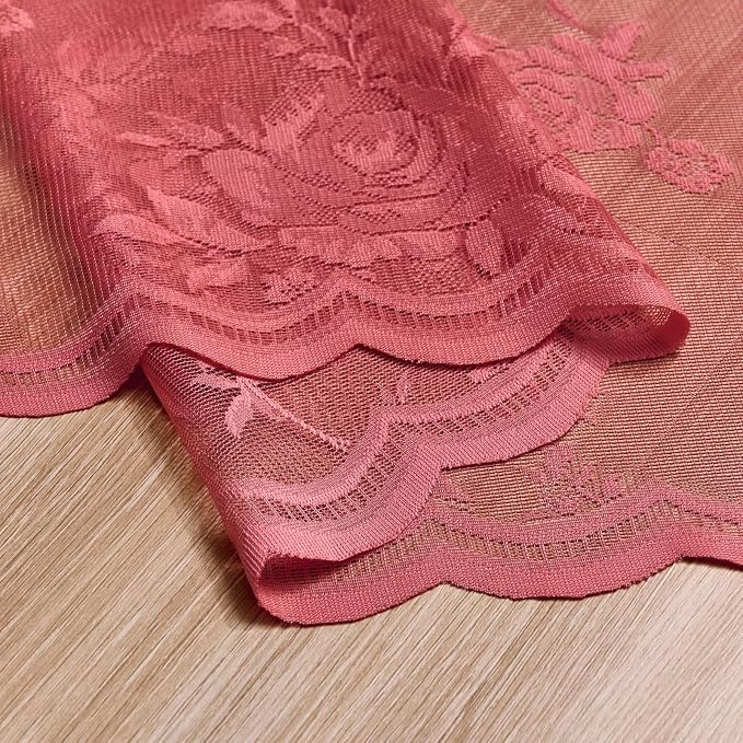 SEEKRIGHT Coral Lace Curtains 63 Inch Length 2 Panels Set Country Floral Sheer - Image 8