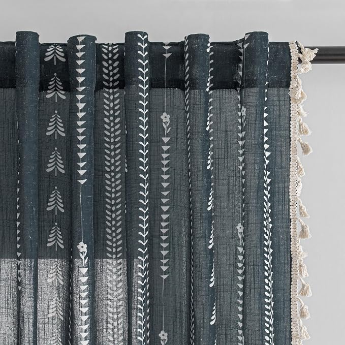 Boho Dark Grey Curtains by MEETSKY