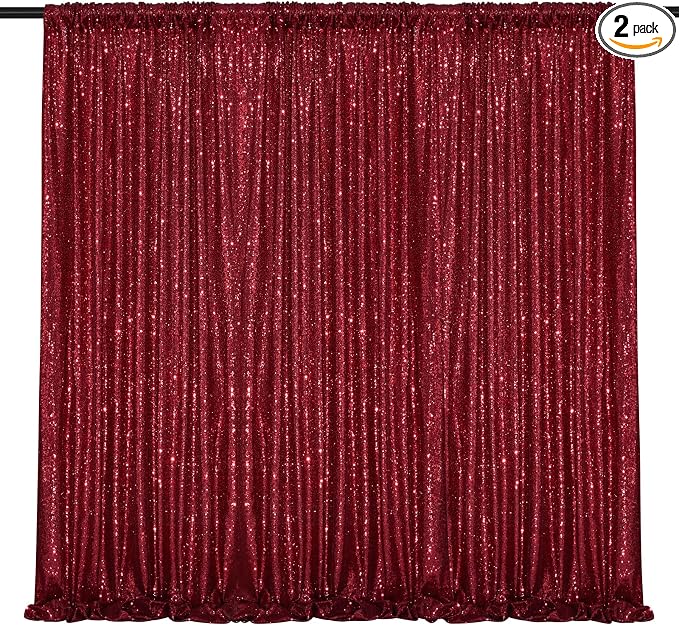 Burgundy Sequin Backdrop 2 Pcs 5FTx10FT Glitter Backdrop Curtains Birthday by SoarDream