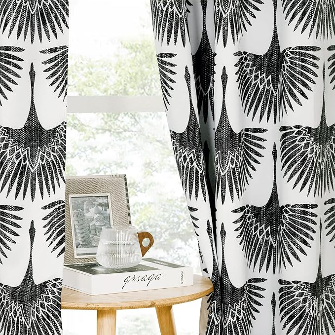 KGORGE Blackout Curtains Bird Pattern 52" W x 108" L Black 2 Panels | Privacy - Image 7