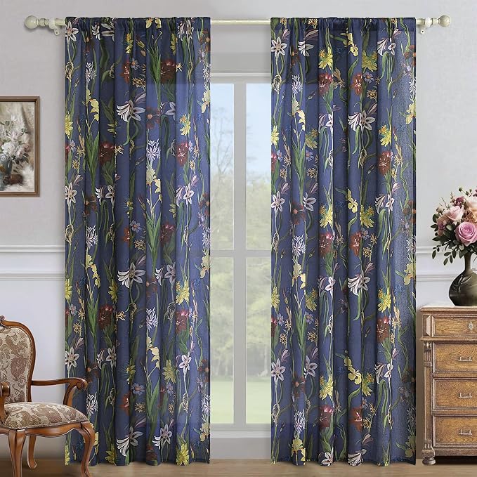 Schweek Navy Blue 84 Inches Length Boho Curtains 2 Panels by Schweek
