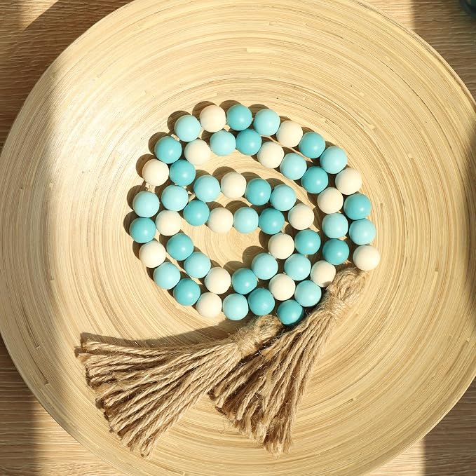 Meplait Wood Bead Garland, 39in Decorative Tassels Garland, Rustic Farmhouse - Image 4