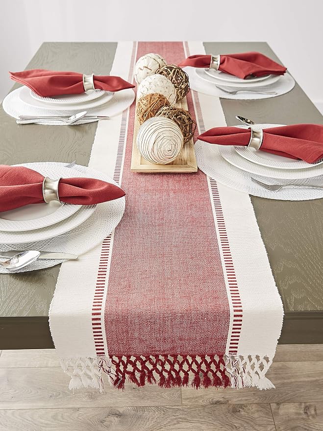 DII Dobby Stripe Table Runner, 13x72 Barn Red & Cream Background | Woven - Image 8