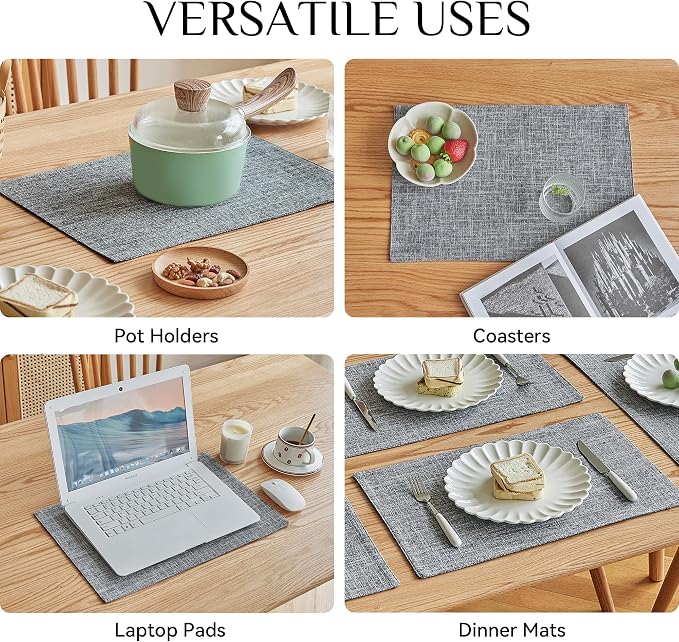Softalker Faux Linen Placemats Set of 6-12 x 18 Inch, Heat Resistant Double - Image 5