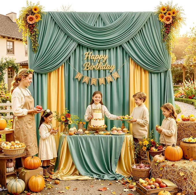 50ft x 15ft Grayish Green Backdrop Curtains - Image 4