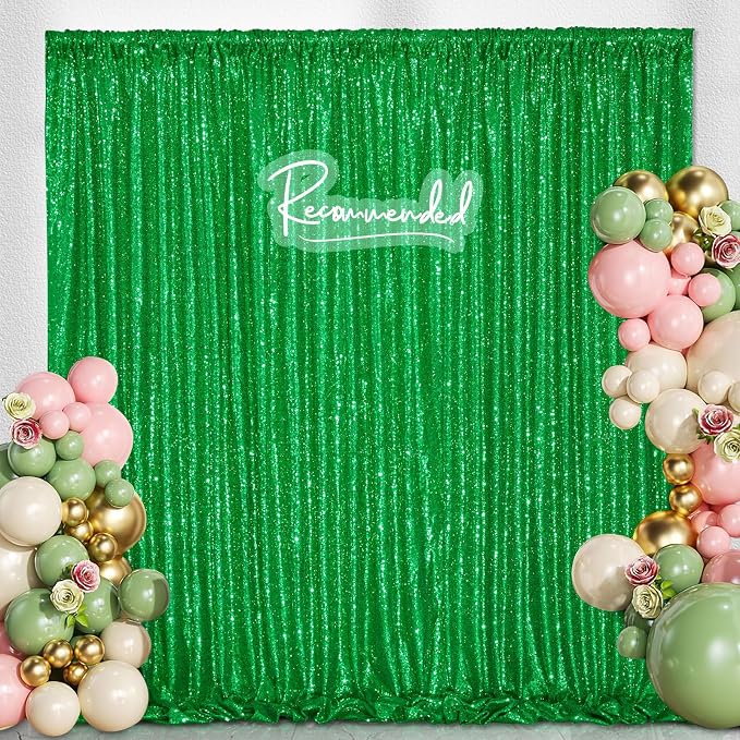 Green Sequin Backdrop Curtains 2 Pcs 5FTx10FT Glitter Backdrop Christmas - Image 6