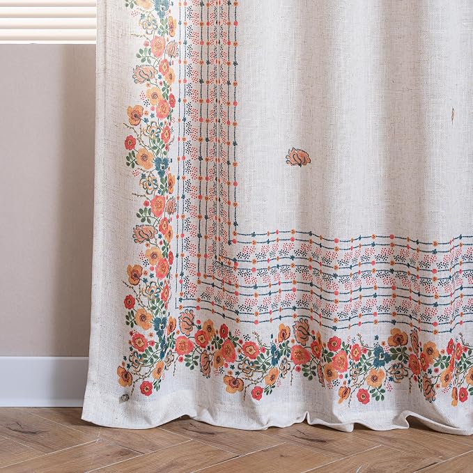 MYSKY HOME Boho Curtains for Bedroom 63 Inch Long Linen Look Semi Sheer Back - Image 4