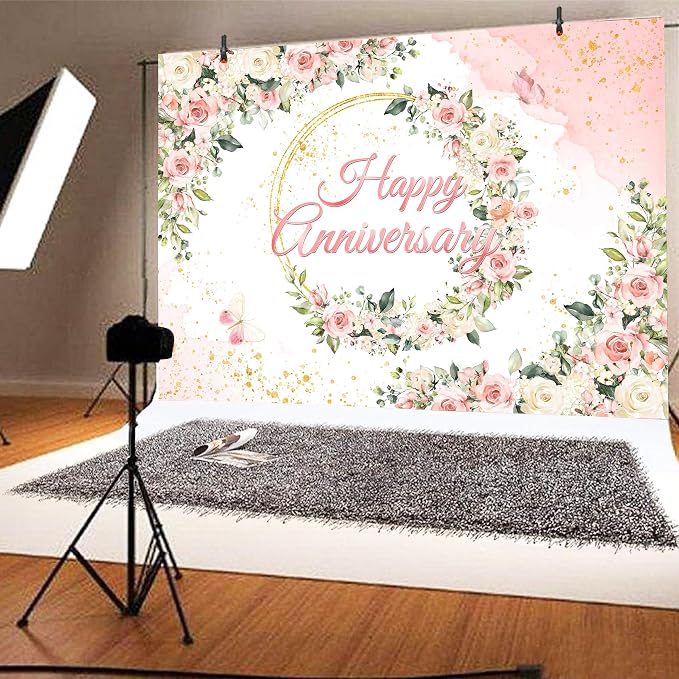 6X4 ft Floral Anniversary Backdrop Banner - Image 5