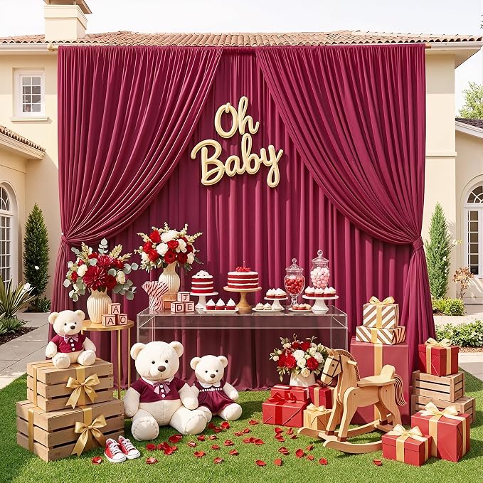50ftx10ft Wrinkle Free Burgundy Backdrop Curtains - Image 8