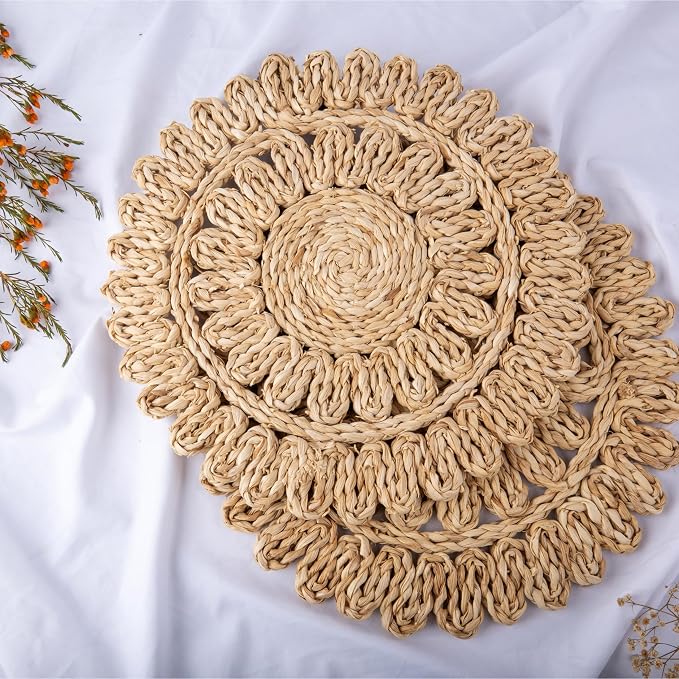 13.8" Corn Husk Woven Round Placemats Set of 10 - Image 6