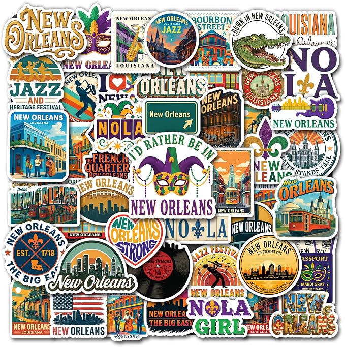 50 Pcs New Orleans Stickers Louisiana Travel Sticker America Themed Vinyl Decal by Unknown