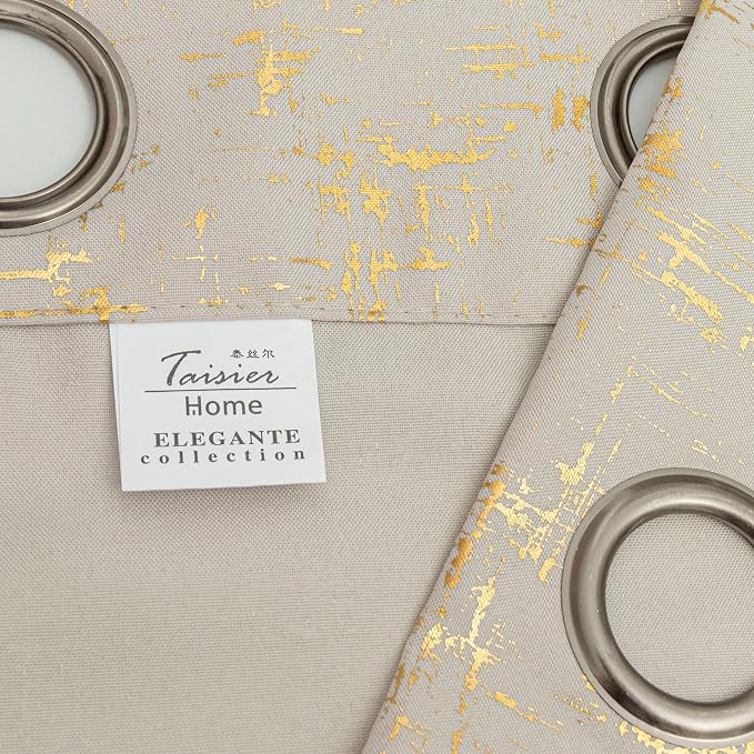 Taisier Home Gold Foil Print Linen Textured Curtains Geometric Dots Pattern - Image 6