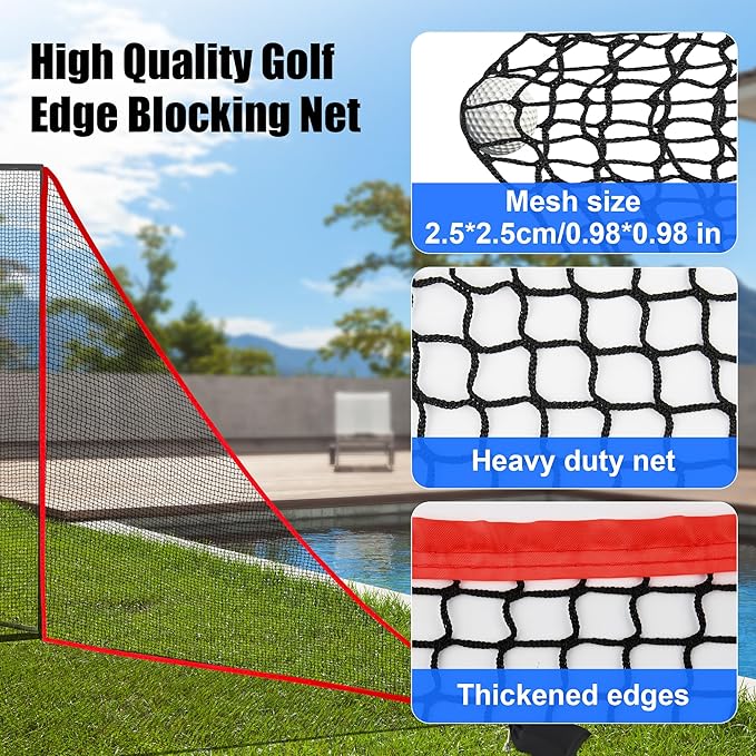6-10ft 1/2PCS Nylon Shank Net Golf Accessory with 1 Sang Bag, Easy to Install Side Net for Golf Nets and Simulator Premium Sports Net Hitting Nets (Red/Black)
