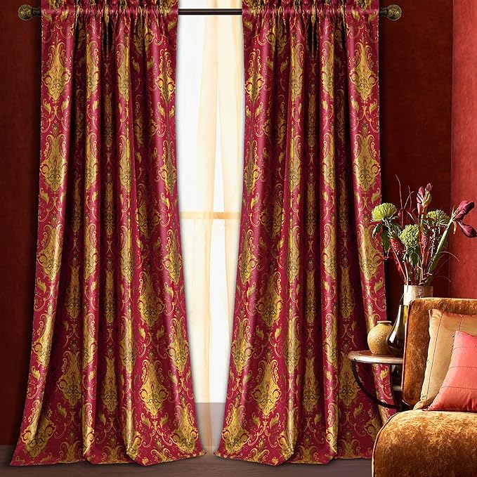 Loom and Mill Luxury Red Damask Curtains by LoomandMill