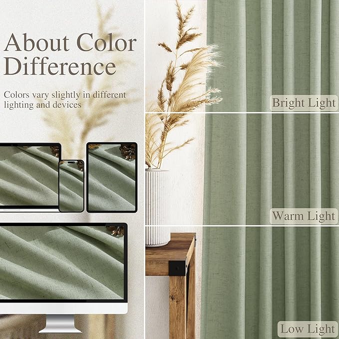 Nanspringt Light Sage Linen Semi Sheer Curtains 80 Inch Length - Image 3