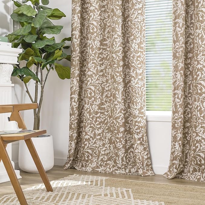 Taupe Floral 100% Blackout Curtains 96 Inch Vintage Grommet 2 Panels | Room - Image 2