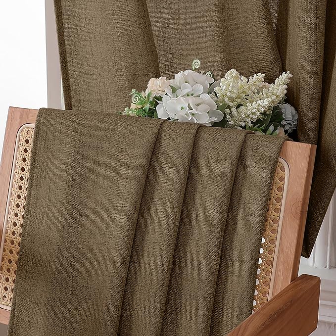 Tollpiz Short Linen Curtain Living Room Rod Pocket Semi Sheer Curtains Burlap - Image 6