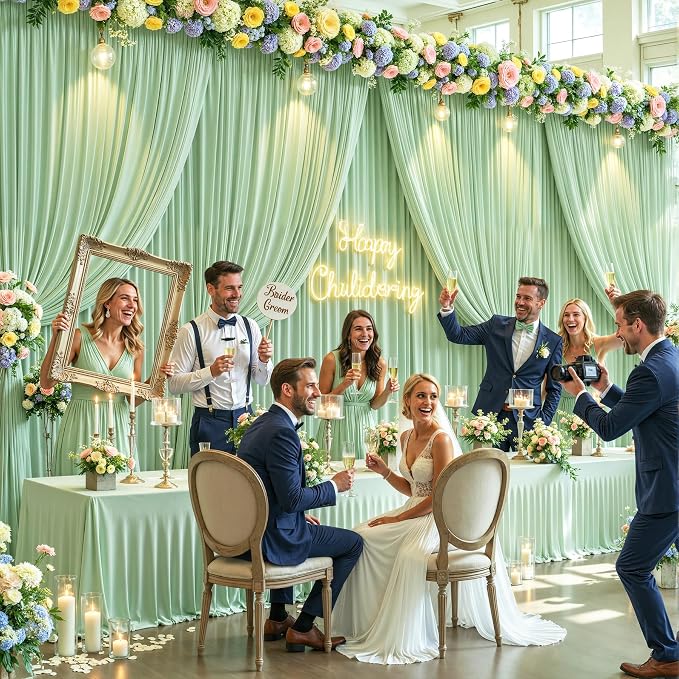 8 Panels Sage Green Backdrop Curtains - Image 3