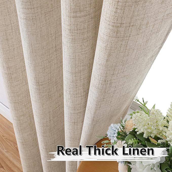 Tollpiz Linen Tier Curtains Rod Pocket Semi Sheer Short Kitchen Curtain Half - Image 3