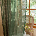 YJ YANJUN Boho Lace Curtains, Dark Green, 2 Panels | Vintage Floral Crochet by YJYANJUN